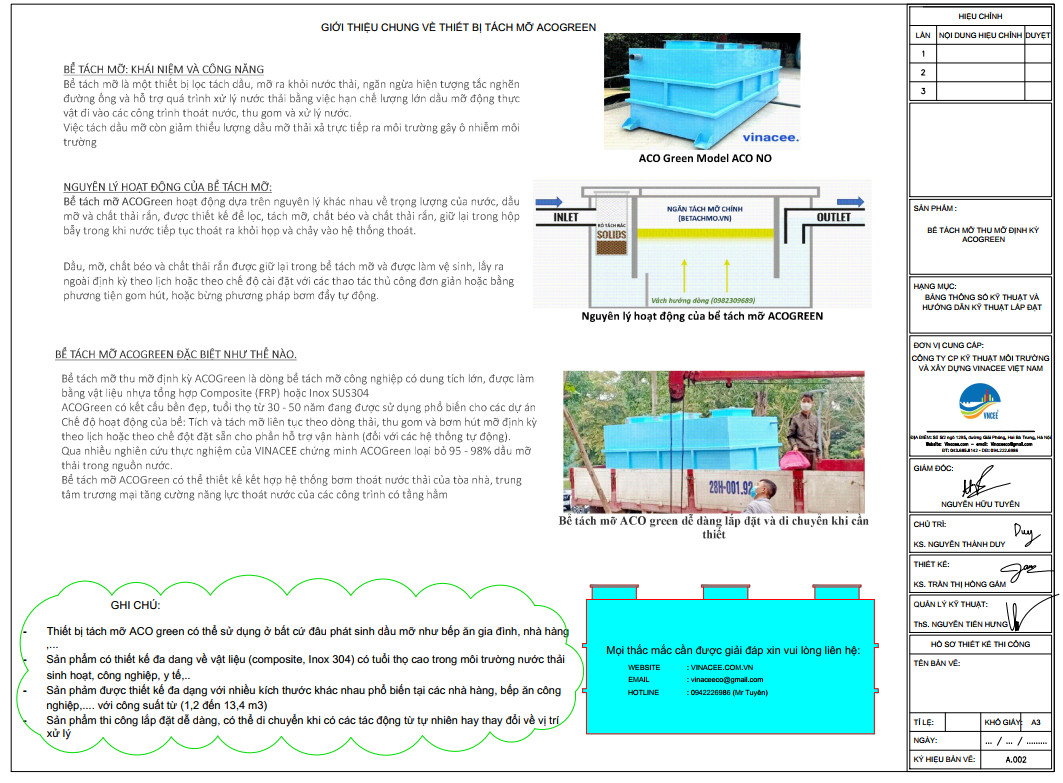 Bể tách mỡ ACO Green giá xưởng (Chất liệu composite)