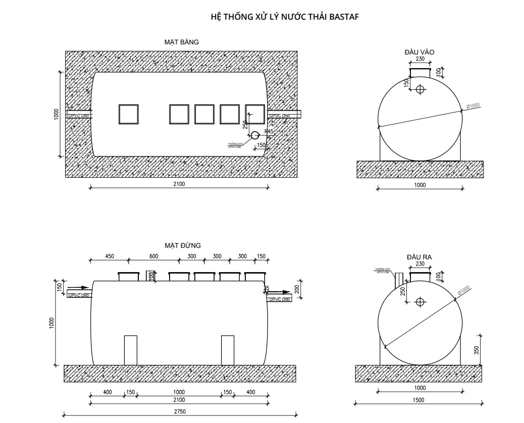 Bể tự hoại cải tiến 5 ngăn từ 2 - 20 m3/ngđ