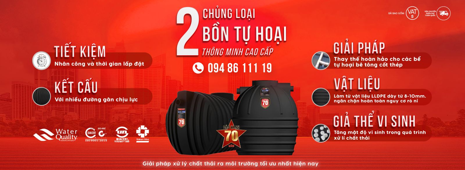 Bể tự hoại cải tiến Sơn hà 1600 lít
