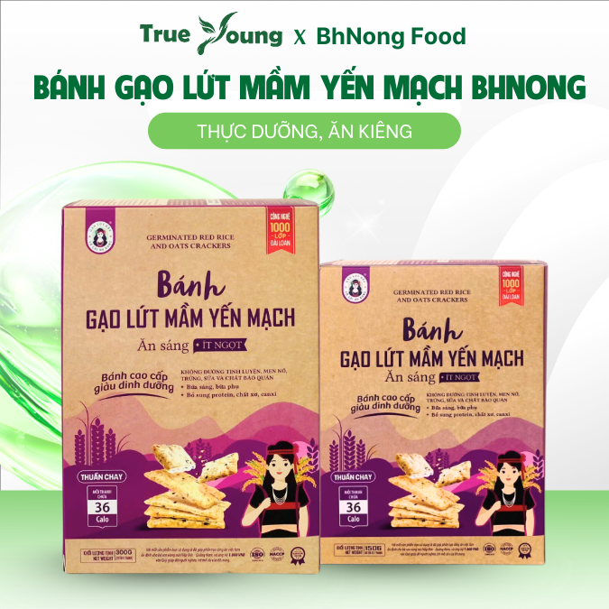Bánh Gạo Lứt Mầm Yến Mạch BH NONG giàu dinh dưỡng ít ngọt, không đường