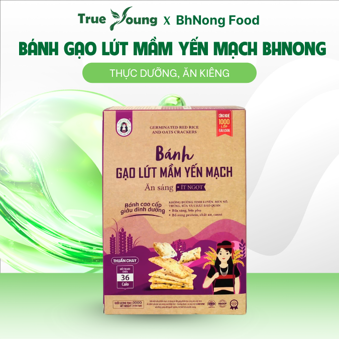 Bánh Gạo Lứt Mầm Yến Mạch BH NONG giàu dinh dưỡng ít ngọt, không đường