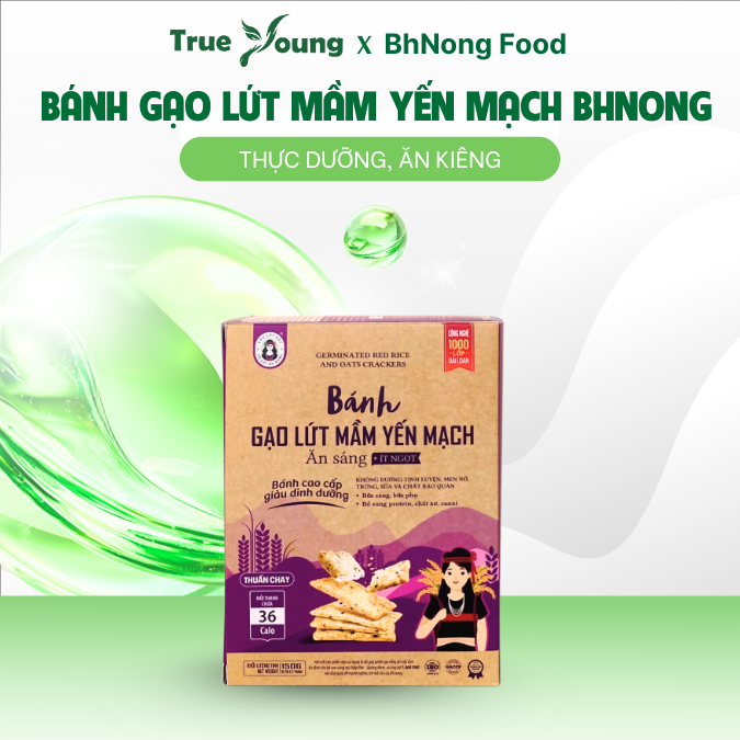 Bánh Gạo Lứt Mầm Yến Mạch BH NONG giàu dinh dưỡng ít ngọt, không đường