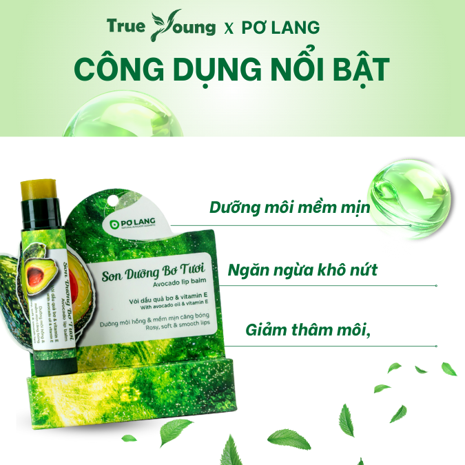 Son dưỡng môi Pơ Lang có màu từ trái bơ, an toàn cho mẹ bầu và trẻ nhỏ