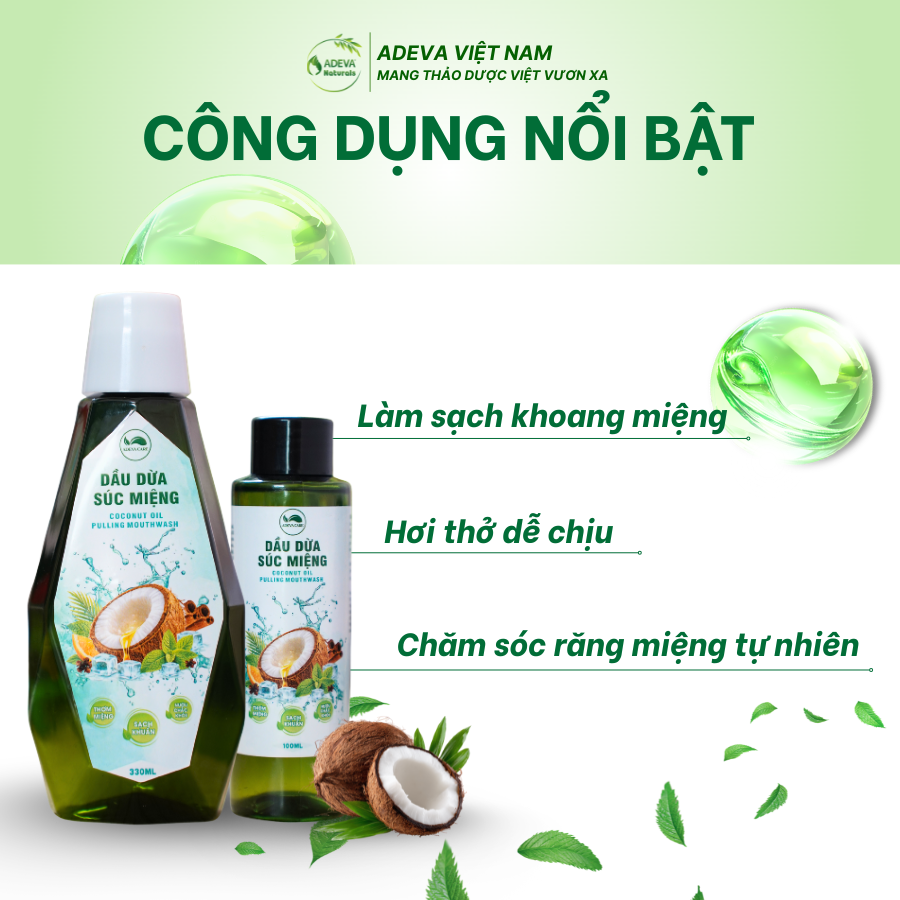 Dầu Dừa Súc Miệng Cao Cấp Kết Hợp Tinh Dầu Thiên Nhiên Làm Sạch Khoang Miệng - Thơm Mát 100ML/330ML