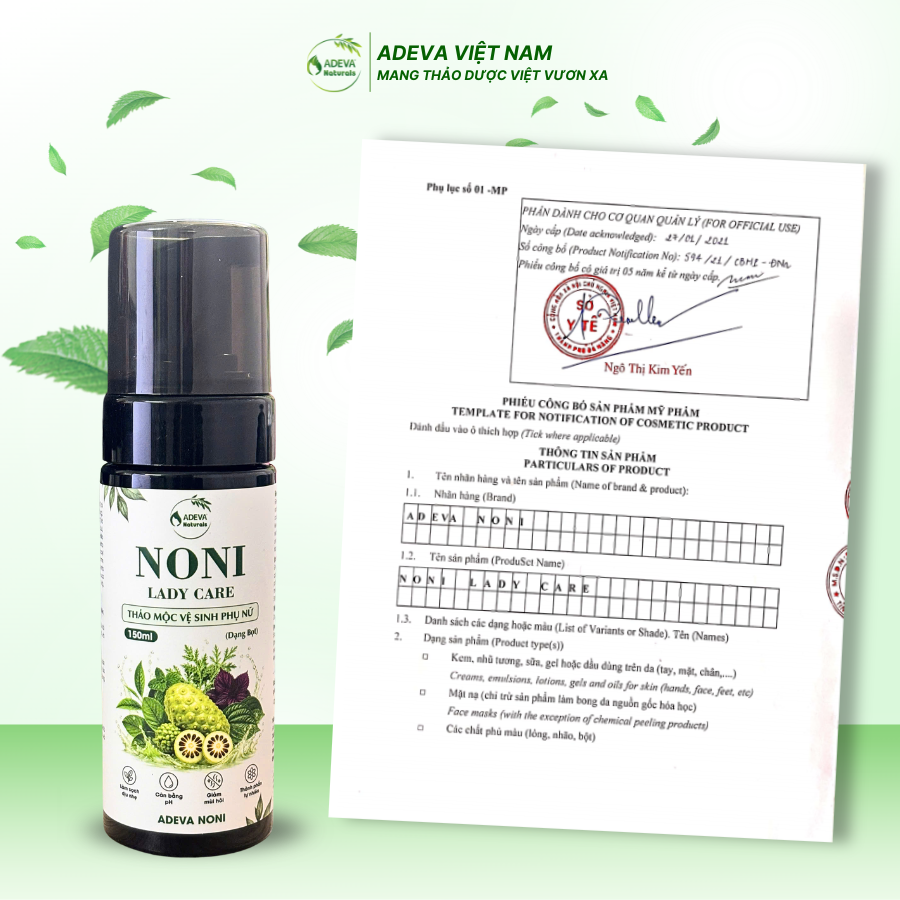 Dung Dịch Vệ Sinh Nữ Chiết xuất từ Thảo Dược ADEVA NONI, Làm Sạch Dịu Nhẹ, Giảm Mùi Hôi