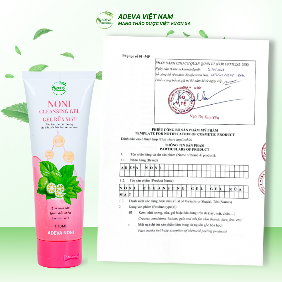 GEL RỬA MẶT BHA DÙNG ĐƯỢC CHO DA MỤN ADEVA NONI 110ML
