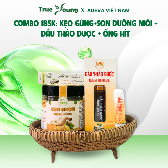 Combo 175K. Kẹo gừng+son dưỡng môi + Dầu thảo dược + Ống hít