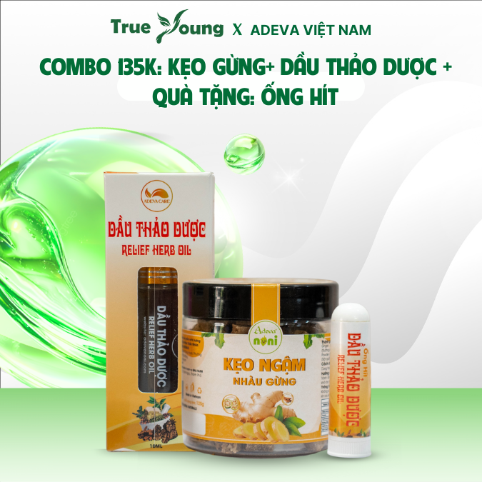 (SIÊU SALE ĐỔI MÔ HÌNH) Kẹo gừng + Dầu thảo dược + Ống hít