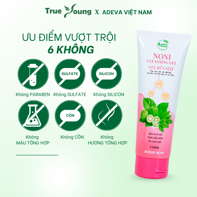 Sữa Rửa Mặt Noni BHA Tốt Cho Da Mụn ADEVA NONI Skincare Làm Sạch Bụi Bẩn, Lớp Trang Điểm