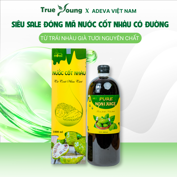 SIÊU SALE ĐÓNG MÃ NƯỚC CỐT NHÀU NGUYÊN CHẤT CÓ ĐƯỜNG, TỪ TRÁI NHÀU CHÍN 1 LÍT