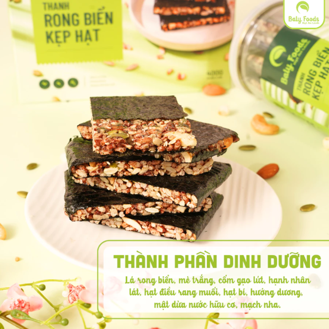 Thanh Rong Biển Kẹp Hạt BalyFoods , Siêu Hạt, Dinh Dưỡng Cho Mẹ Bầu, Người Giữ Dáng