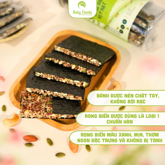 Thanh Rong Biển Kẹp Hạt BalyFoods , Siêu Hạt, Dinh Dưỡng Cho Mẹ Bầu, Người Giữ Dáng