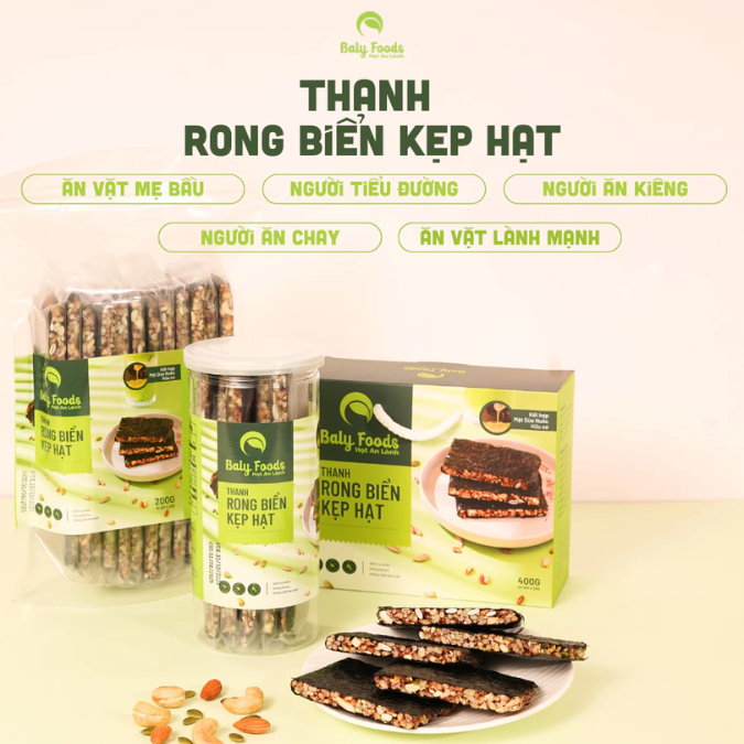 Thanh Gạo Lứt Rong Biển BalyFoods , Siêu Hạt, Dinh Dưỡng Cho Mẹ Bầu, Người Giữ Dáng