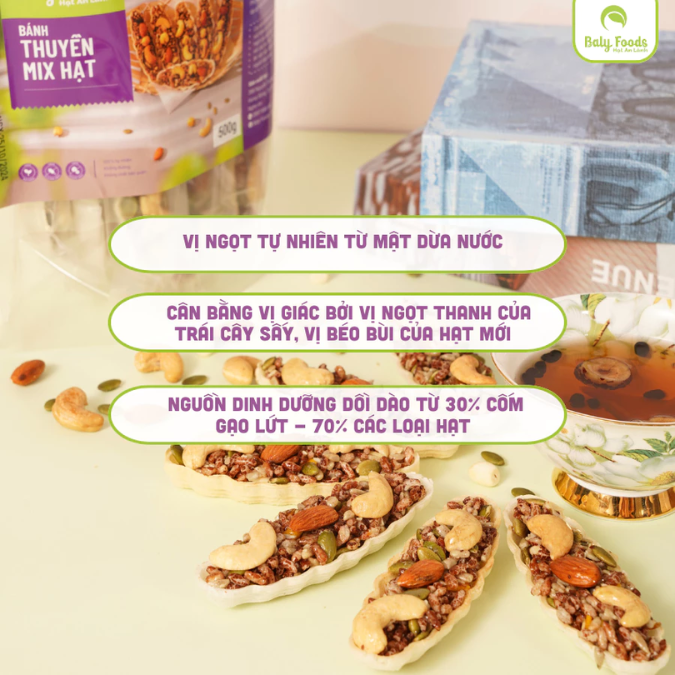 Bánh Thuyền Mix Hạt BalyFoods, Siêu Hạt, Dinh Dưỡng Cho Mẹ Bầu, Người Giữ Dáng