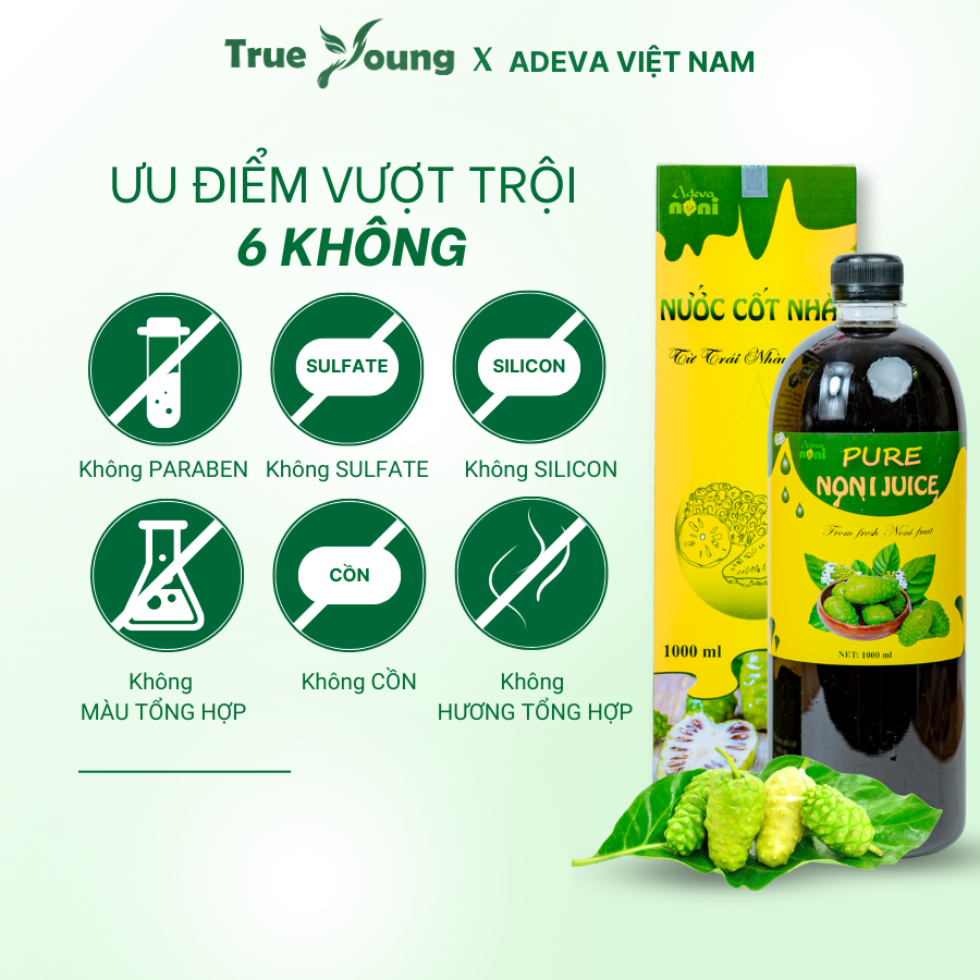 Nước Cốt Trái Nhàu Nguyên Chất Adeva Noni Lên Men Tự Nhiên Từ Trái Nhàu Chín già 1 lít