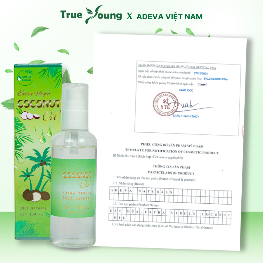 Dầu Dừa Ép Lạnh Cao Cấp ADEVA NONI COCONUT OIL 100ML Body Oil Dưỡng Ẩm Da Làm Đẹp Da Dưỡng Body