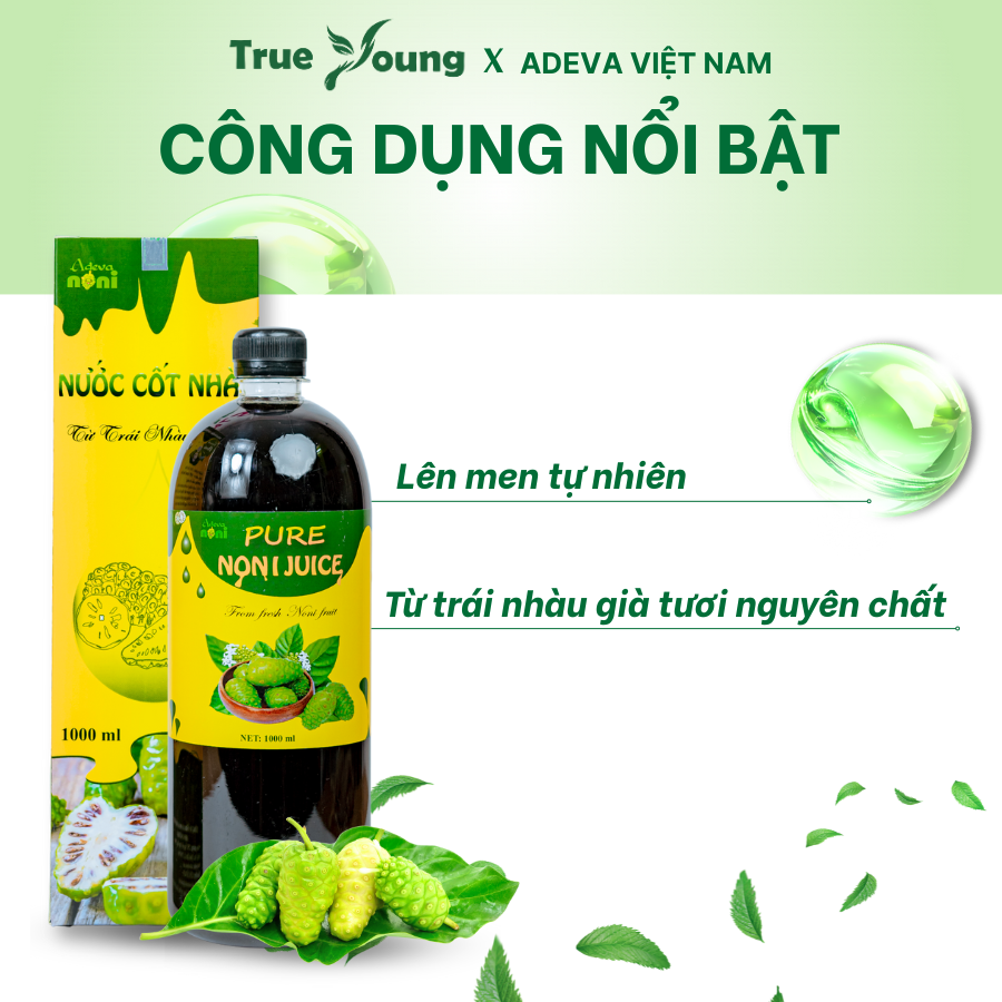 Nước Cốt Trái Nhàu Nguyên Chất Adeva Noni Lên Men Tự Nhiên Từ Trái Nhàu Chín già 1 lít