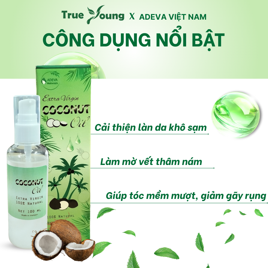 Dầu Dừa Ép Lạnh Cao Cấp ADEVA NONI COCONUT OIL 100ML Body Oil Dưỡng Ẩm Da Làm Đẹp Da Dưỡng Body