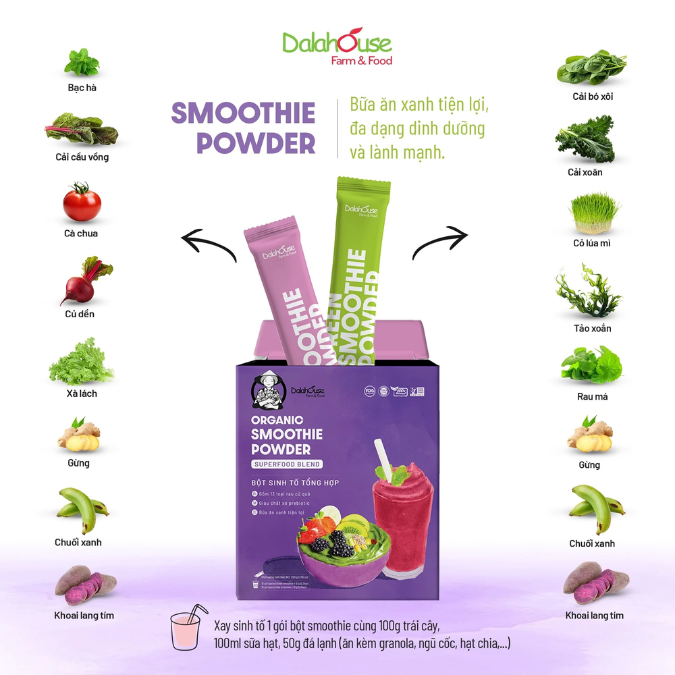 Bột sinh tố 13 loại rau củ tổng hợp Dalahouse Organic Smoothie Powder