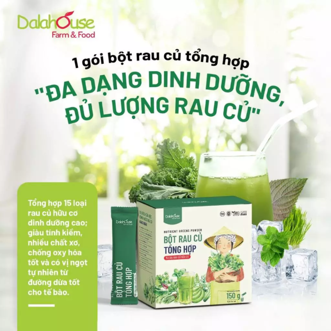 Bột rau củ tổng hợp 15 loại rau hữu cơ Dalahouse