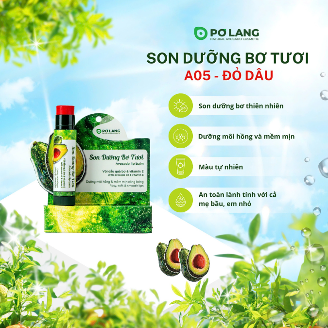 Son dưỡng môi Pơ Lang có màu từ trái bơ, an toàn cho mẹ bầu và trẻ nhỏ