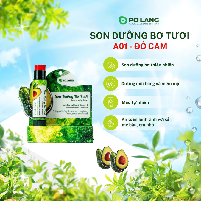 Son dưỡng môi Pơ Lang có màu từ trái bơ, an toàn cho mẹ bầu và trẻ nhỏ