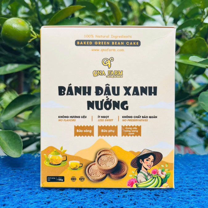 Bánh Đậu Xanh Nướng QNA FARM Giòn Tan, Ngọt Dịu, Không Chất Bảo Quả