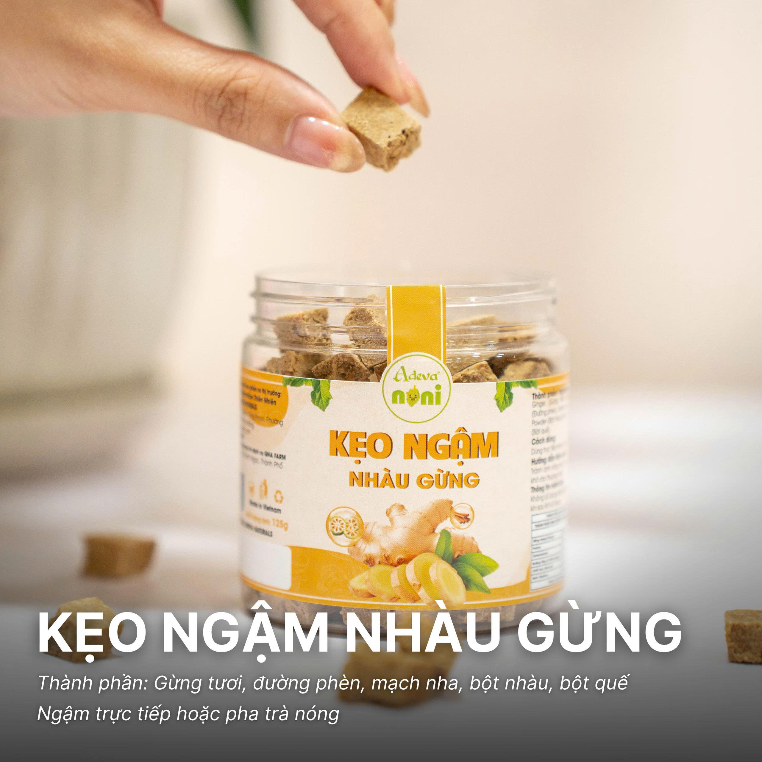 (SIÊU SALE ĐỔI MÔI HÌNH) Ưu Đãi Combo 3 Hũ Kẹo Ngậm Nhàu Gừng Adeva Thanh Giọng Ấm Giọng Giảm Ho 125g