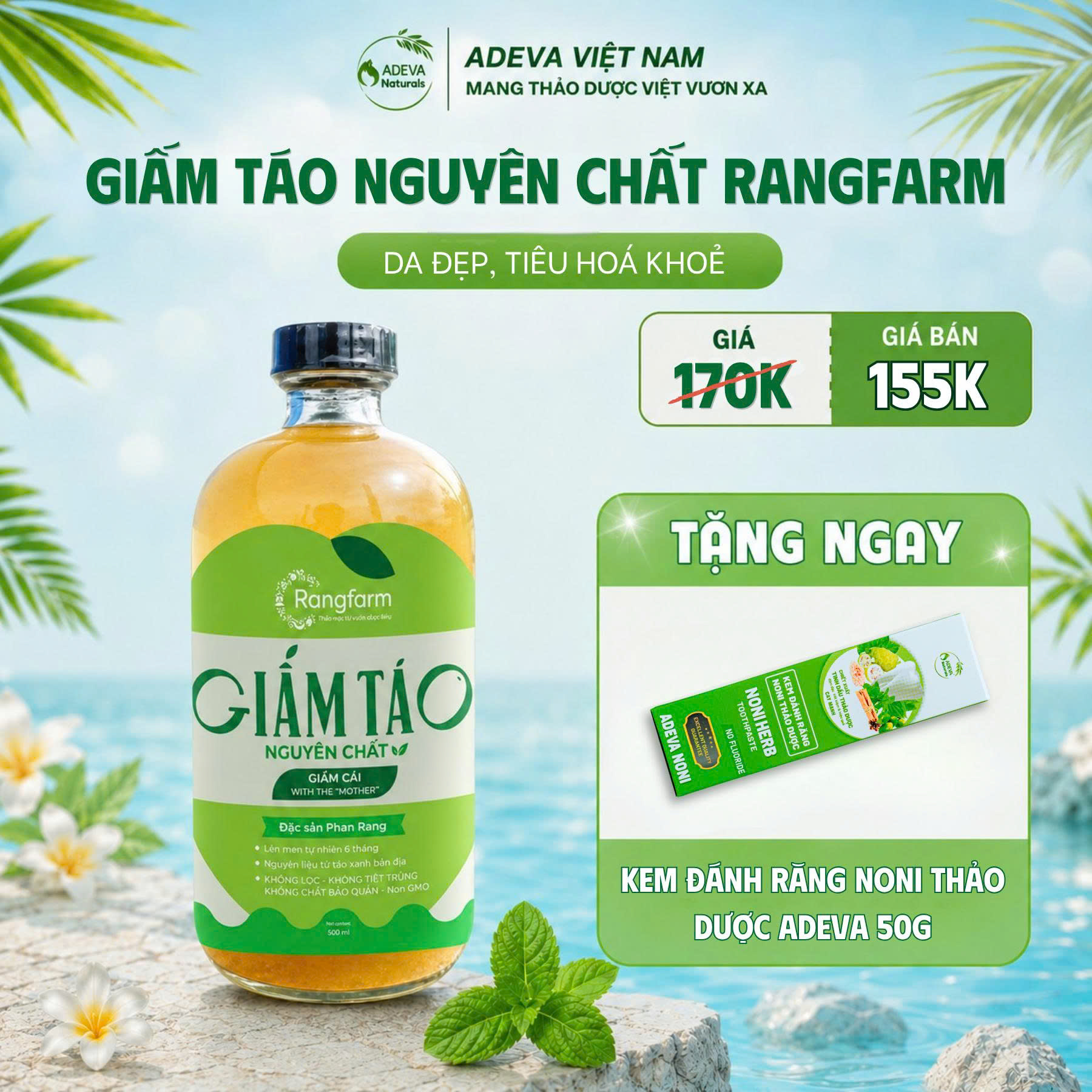 GIẤM TÁO NGUYÊN CHẤT RANGFARM TẶNG NGAY KEM ĐÁNH RĂNG 50G