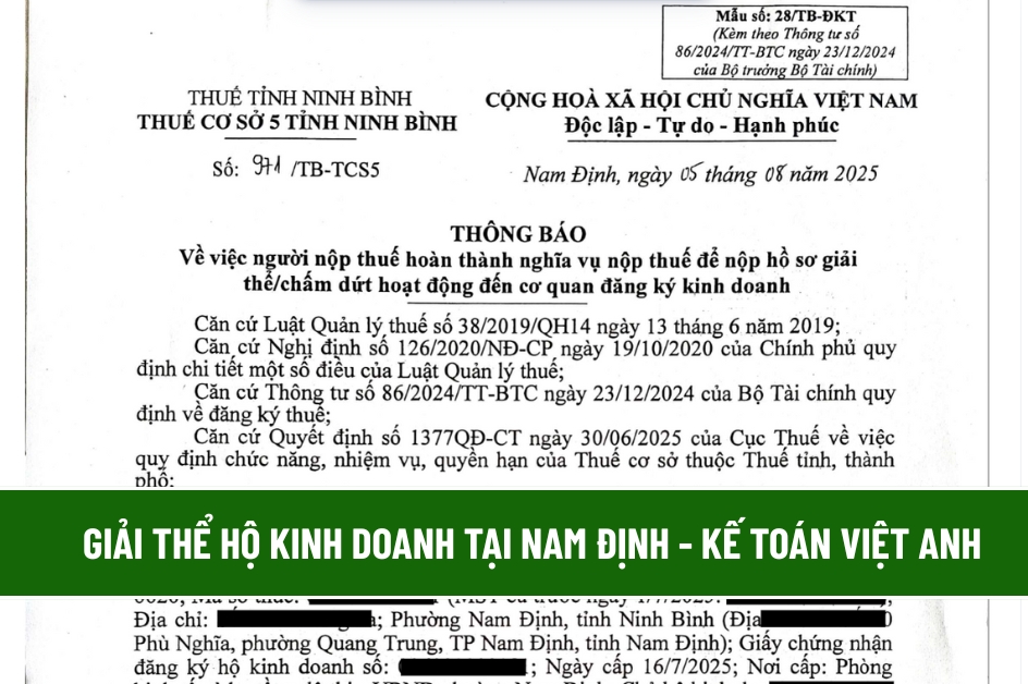 Giải thể hộ kinh doanh tại Nam Định