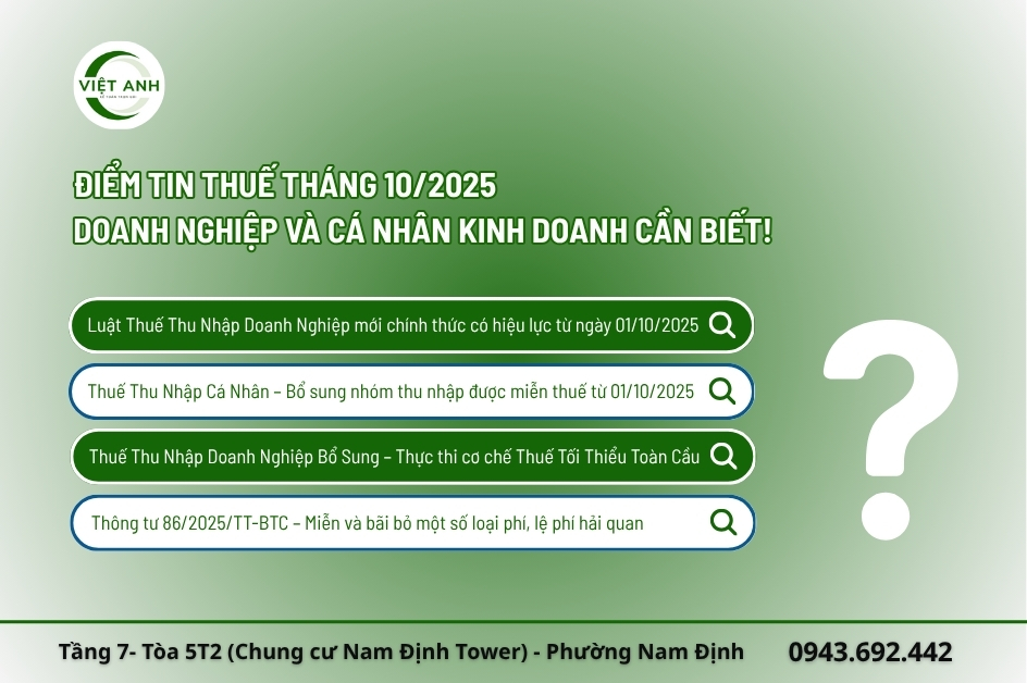 Điểm tin thuế tháng 10/2025 doanh nghiệp và cá nhân kinh doanh cần biết