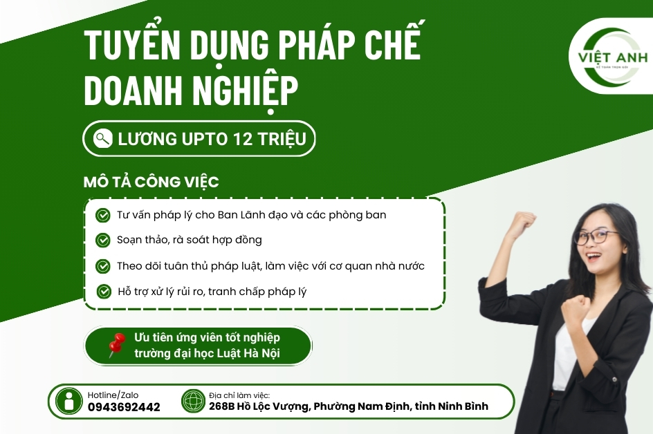 Tuyển dụng chuyên viên pháp chế doanh nghiệp tại Nam Định