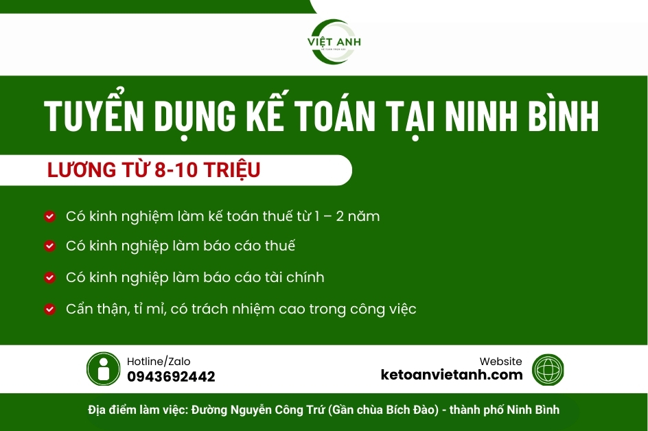 Tuyển dụng nhân viên kế toán làm việc tại Ninh Bình