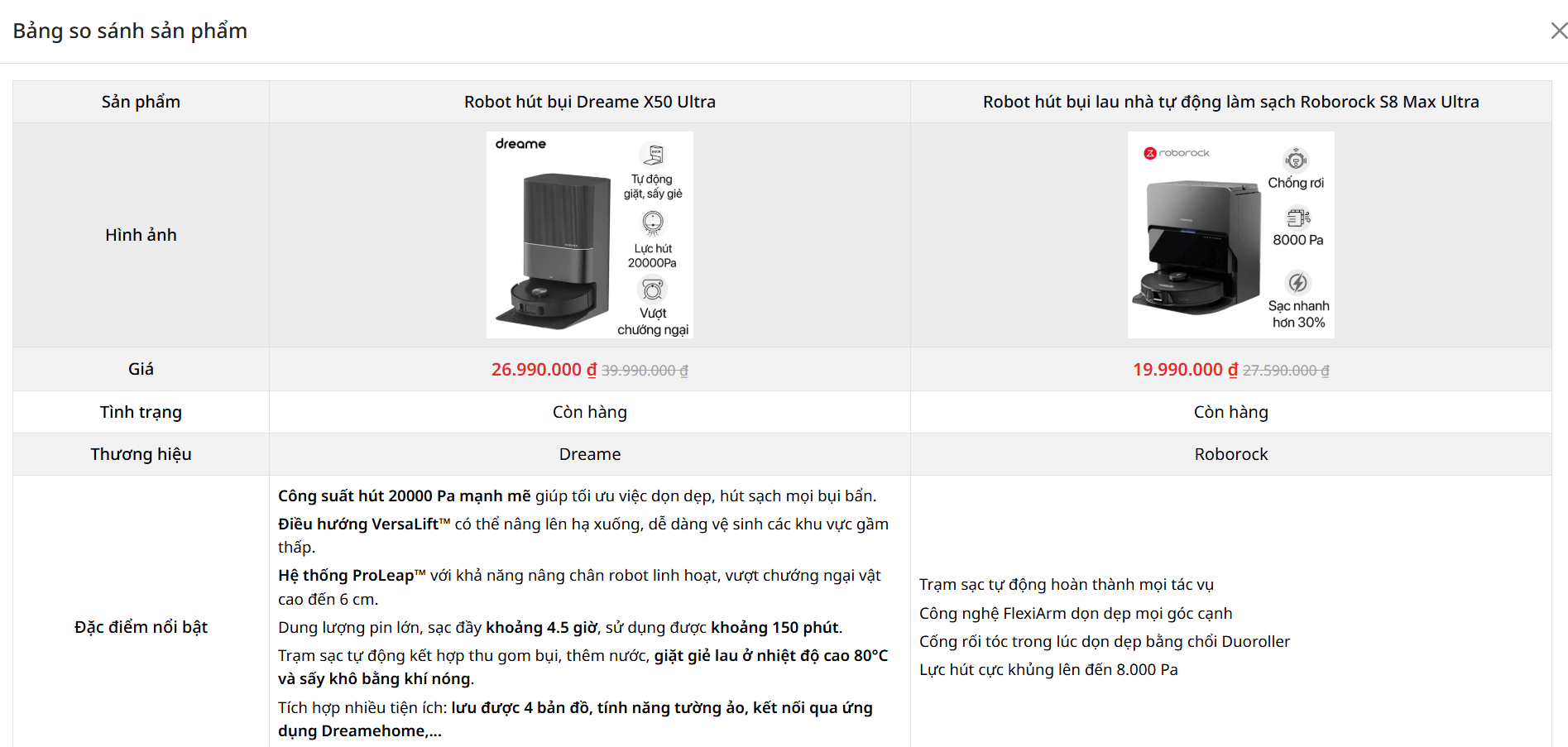 So sánh sản phẩm