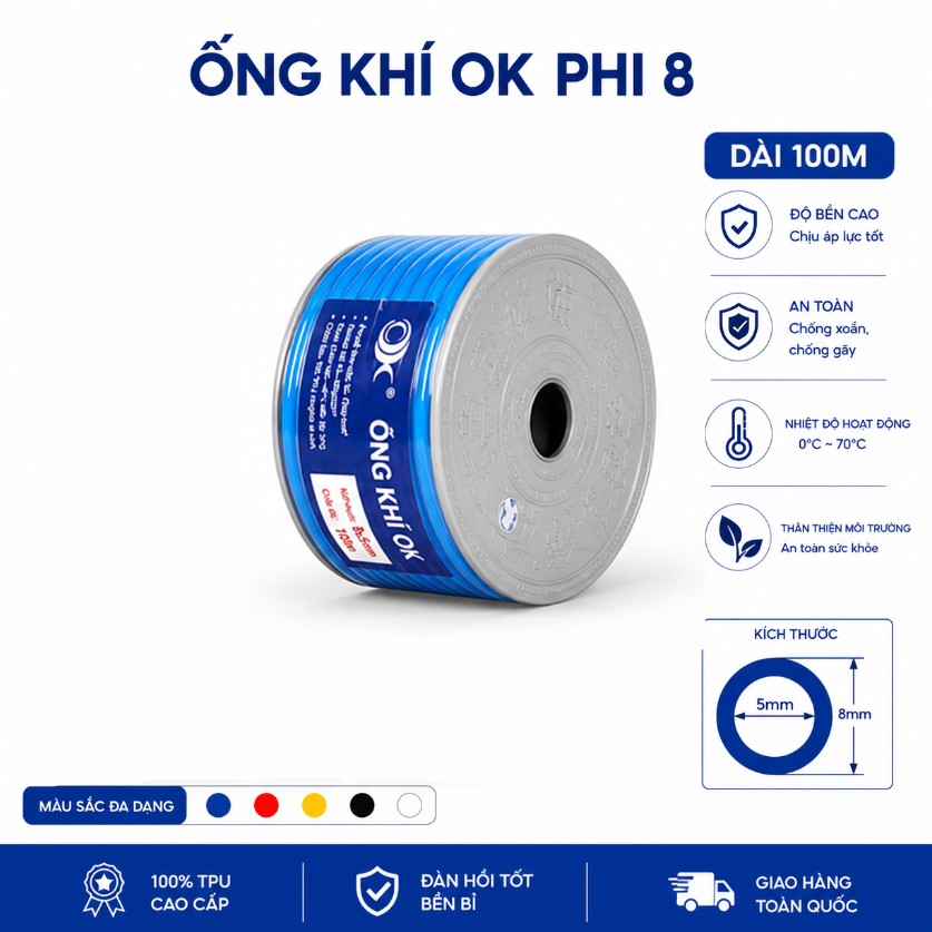 Ống khí nén phi 8 dây hơi khí nén TPU-Siêu bền - Chịu áp lực cao