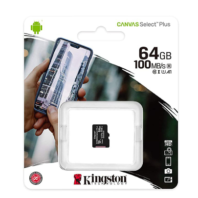 Thẻ nhớ MicroSD Kingston 64GB Canvas Select Plus 100R A1 C10 (SDCS2/64GBSP)