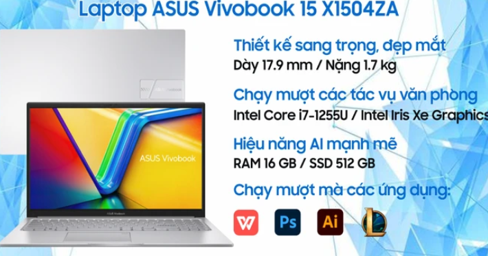 [Mới 100%] Laptop ASUS Vivobook 15 X1504ZA-NJ1039W - Intel Core i7-1255U | 16GB | 15.6 inch Full HD-chính hãng