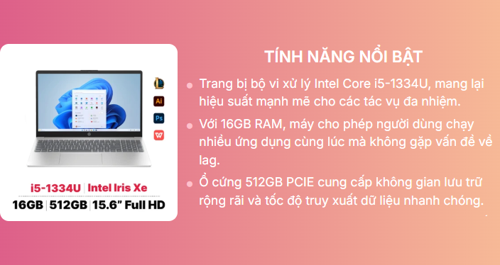 Laptop HP 15 fd0235TU 9Q970PA (i5 1334U/ 16GB/ 512GB SSD/15.6 inch FHD/Win11/ Bạc)