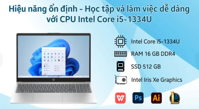Laptop HP 15 fd0235TU 9Q970PA (i5 1334U/ 16GB/ 512GB SSD/15.6 inch FHD/Win11/ Bạc)