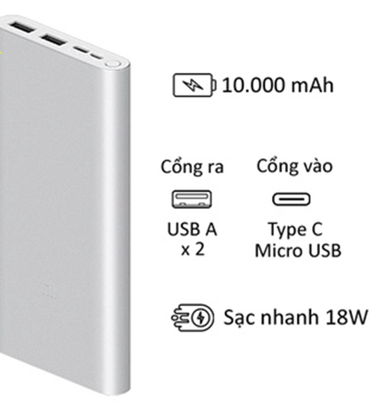 Sạc dự phòng Xiaomi Mi 3 Power Bank 18W Fast Charge Black 10000mAh