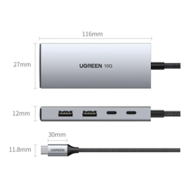 Bộ chia Hub USB-C ra 2 cổng USB 3.1 và 2 cổng USB-C màu đen Ugreen (30758)