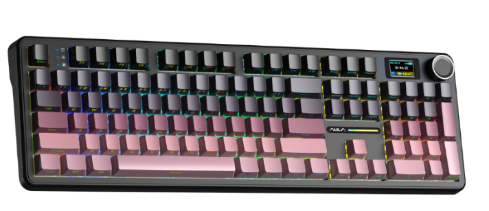 Bàn phím cơ AULA F108 Pro Black Pink Gradient Grey Wood V3 switch