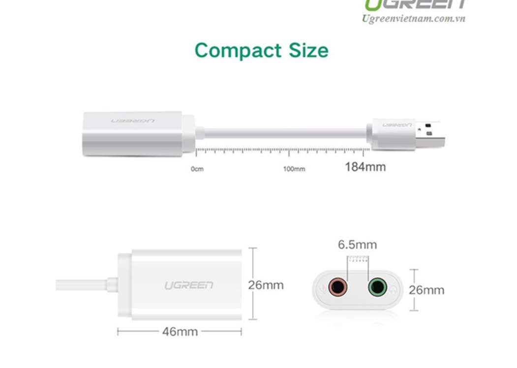 Card sound USB 2.0 to 3.5mm chính hãng Ugreen 30143