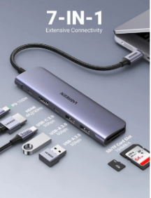 Bộ chuyển đổi USB-C sang 2*USB 3.0+USB-c+HDMI+SD&amp;TF+PD màu xám Ugreen (15214)
