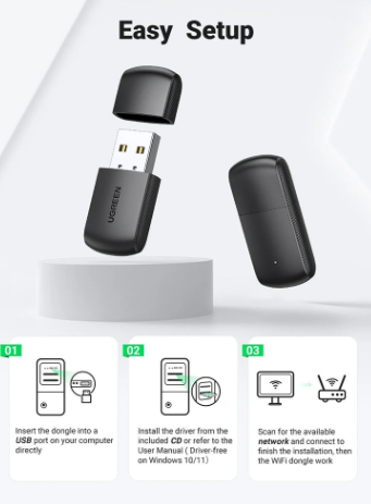 USB Wifi băng tần kép AC 2.4G/5G tốc độ 650Mbps Ugreen 20204