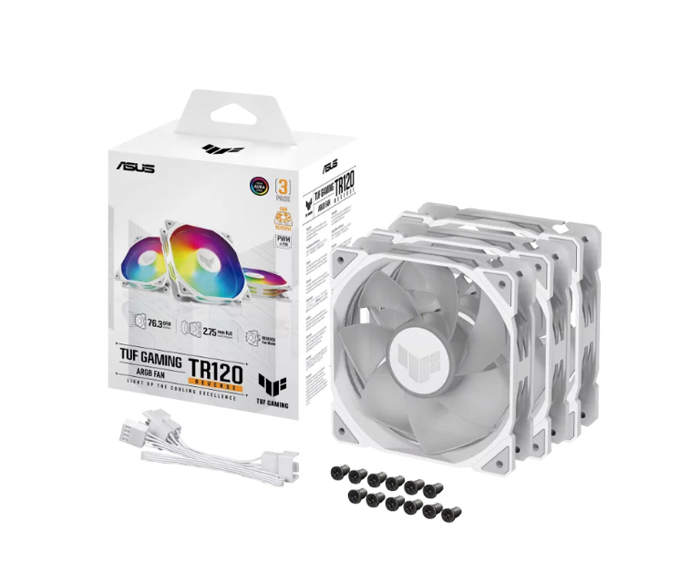 Bộ 3 quạt tản nhiệt đảo ngược ASUS TUF Gaming TR120 ARGB Reverse WHITE