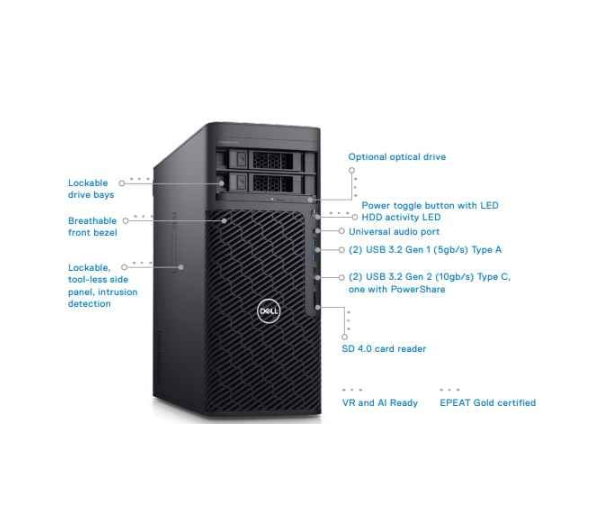 Máy tính trạm Workstation Dell Precision 5860 (Intel Xeon W3-2423 | 16GB DDR5 4800MHz | 512GB SSD +1TB HDD | Nvidia T1000 8GB | KB_M | Windows 11 Pro | 3yr) _ 42PT586004
