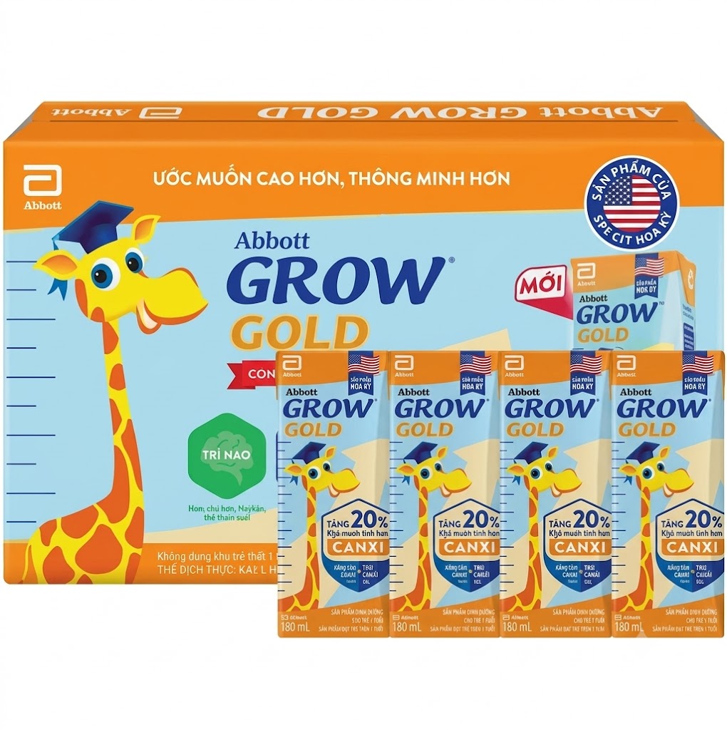 Thực phẩm bổ sung Sữa tiệt trùng: Abbott Grow Gold hương vani 180ml