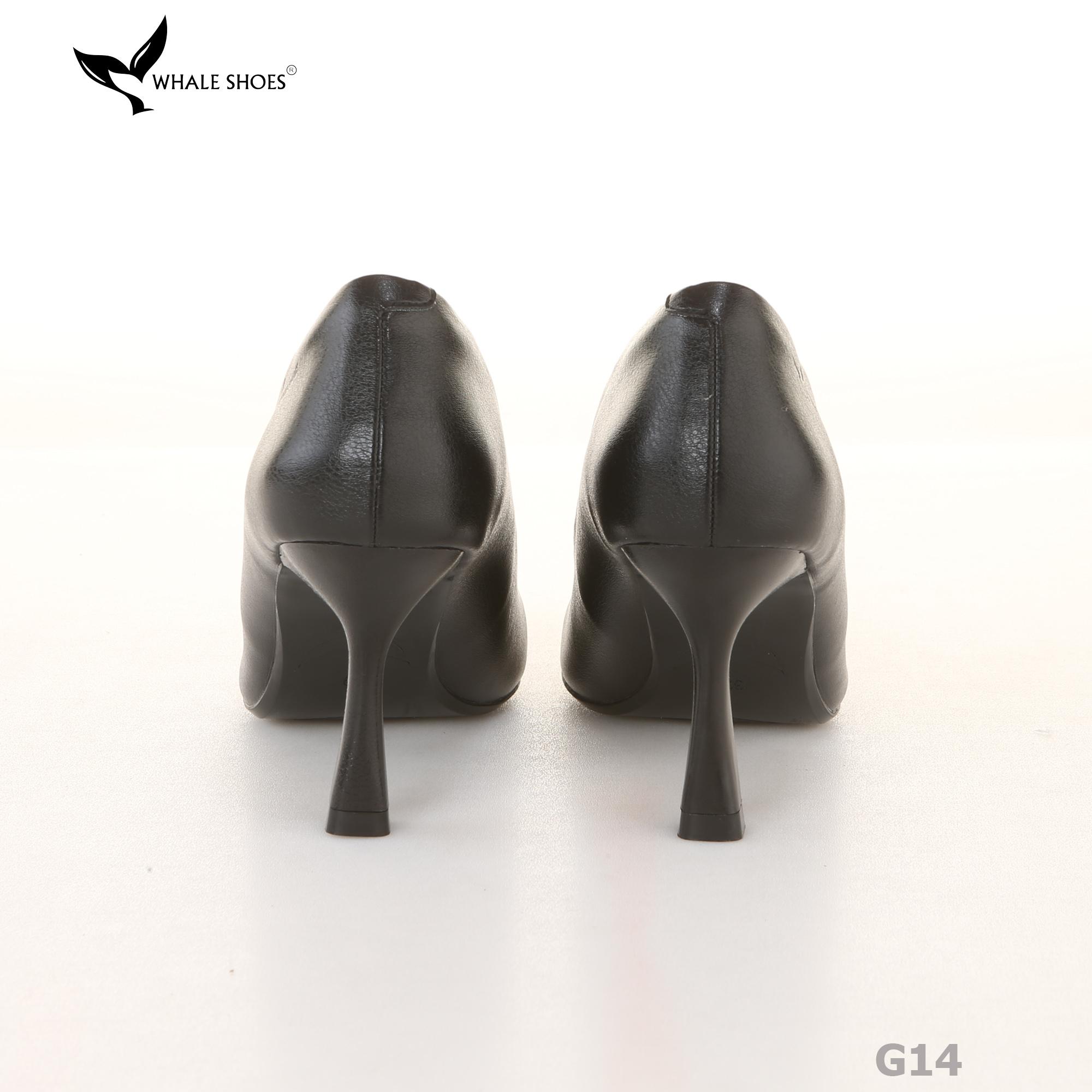 (Giảm size) Giày cao gót Whale Shoes 8cm, bít mũi, da mờ, đính khóa, lót êm, đế chống trượt-G14