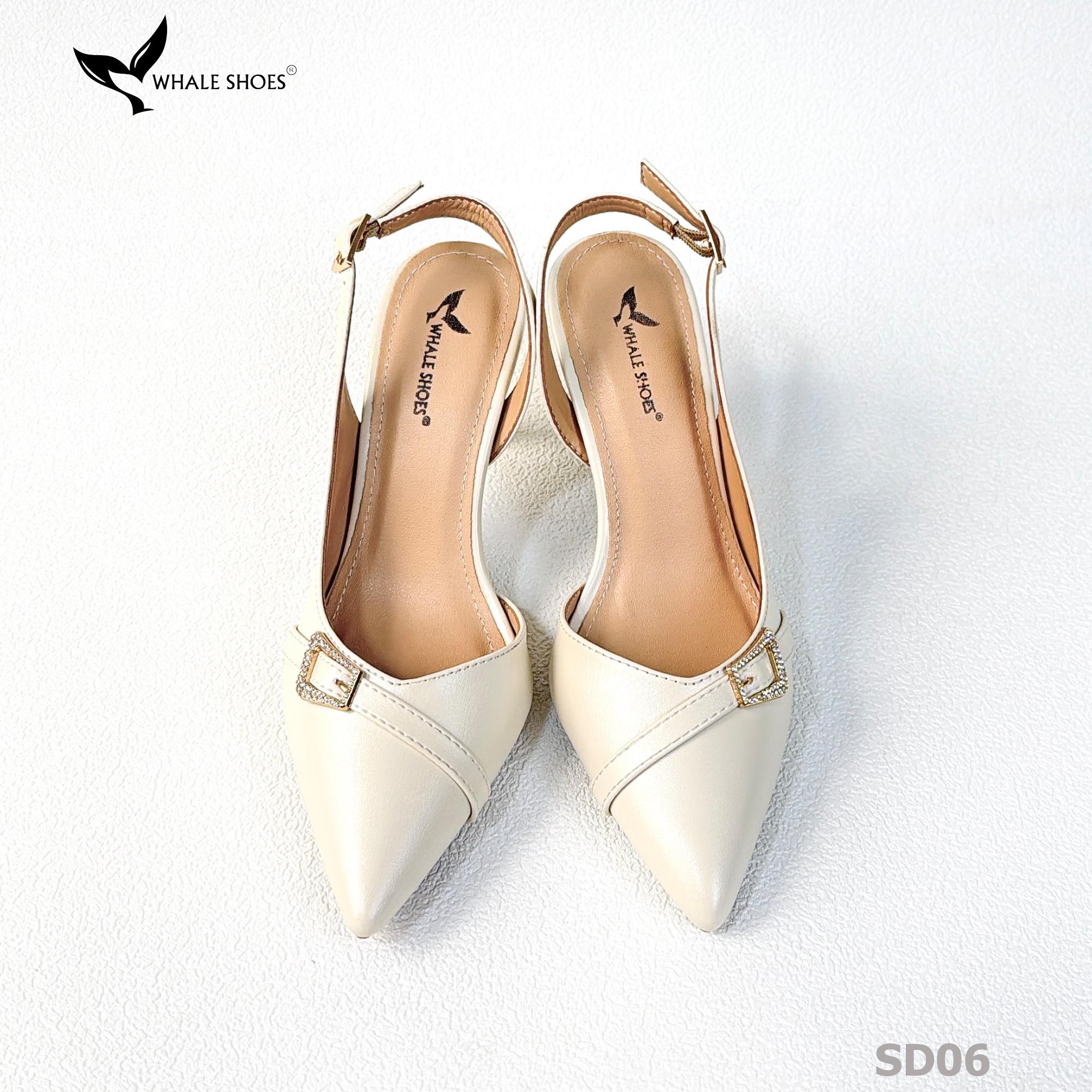 Giày cao gót Whale Shoes 7cm, mũi nhọn cổ tim, khoét eo da mờ, khoá đính đá, đế chống trượt-SD06